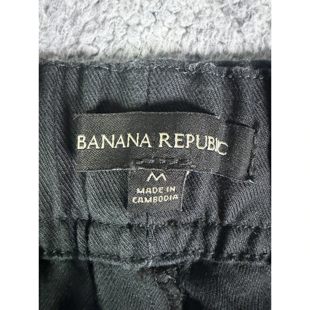 Banana Republic Black Linen Blend Elastic Waist Pull On Cropped Pants Women's M